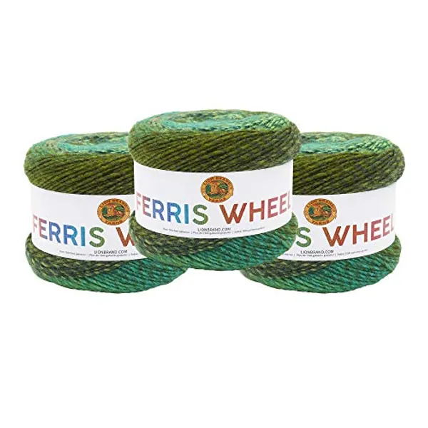 Lion Brand Yarn Ferris Wheel Yarn, Multicolor Yarn for Knitting, Crocheting, and Crafts, 3-Pack, Evergreen