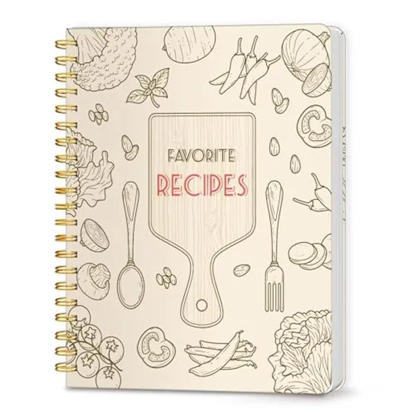 LuBudingJoy Blank Recipe Notebook to Write in Your Own Recipes, Full Page Sprial Hardcover Personal Recipe Organise, Recipe Journal Hold 140 Recipes(Wood Color)