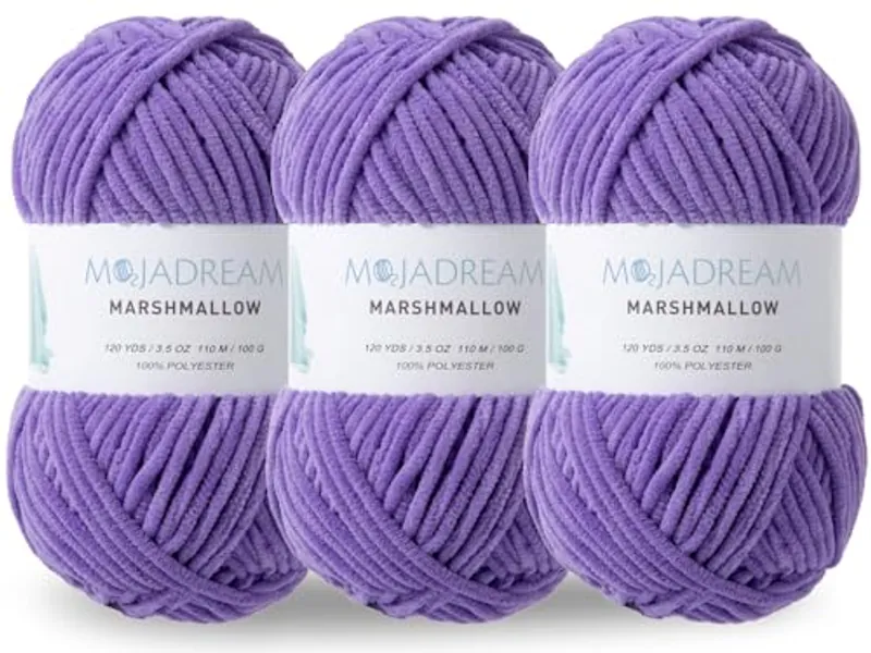 MOJADREAM 3PCS 3.5oz Chenille Yarn for Blankets Amigurumi: Soft Velvet Baby Yarn Blanket Knitting and Crocheting Bulky 5# Yarn 3 Skeins of 100g (Purple)