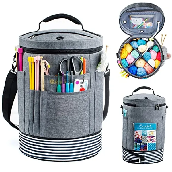 MYBAGZING Expandable Crochet Bag-Knitting Bag Yarn Storage Organizer - Yarn Bag and Crochet Tote, Yarn Holder for Crocheting, Crochet Accessories, Suppliers, Needles with Zipper Closure-Ideal Gift