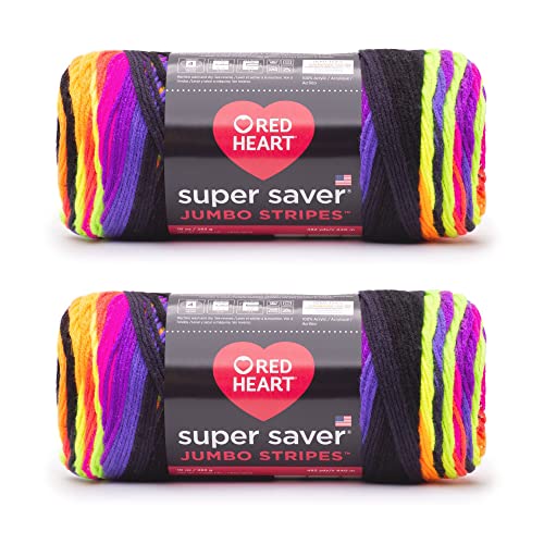 Red Heart Super Saver Jumbo Bright Stripe Yarn - 2 Pack of 283g/14oz - Acrylic - 4 Medium (Worsted) - 482 Yards - Knitting/Crochet - Bright Stripe - 2 Pack - Super Saver Jumbo