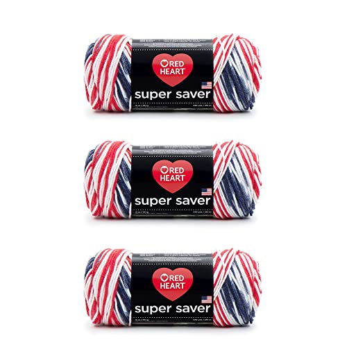 Red Heart Super Saver Yarn, 3 Pack, Americana 3 Count - Americana - 3 pack