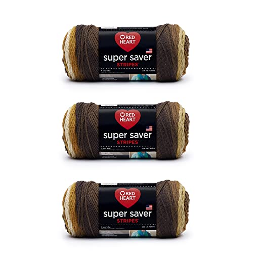 Red Heart Super Saver Yarn, 3 Pack, Latte Stripe 3 Count - Latte Stripe - 3 pack
