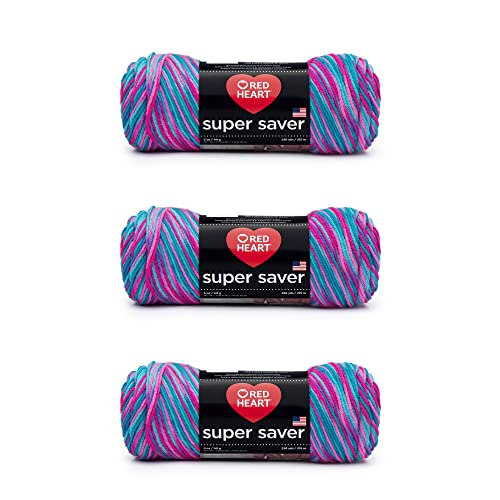 Red Heart Super Saver Bonbon Print Yarn - 3 Pack of 198g/7oz - Acrylic - 4 Medium (Worsted) - 236 Yards - Knitting/Crochet - Bonbon Print - 3 pack