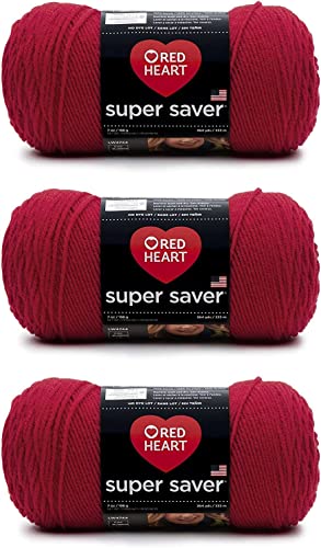 Red Heart Super Saver Cherry Red Yarn - 3 Pack of 198g/7oz - Acrylic - 4 Medium (Worsted) - 364 Yards - Knitting/Crochet - Cherry Red - 3 pack