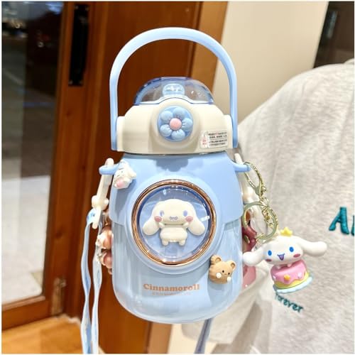 Cute Thermos Mug Kawaii Water Bottle Stainless Steel Vacuum Insulated Bottle for Hot or Cold Drinks Adorable Travel Mug(Blue) - Blue
