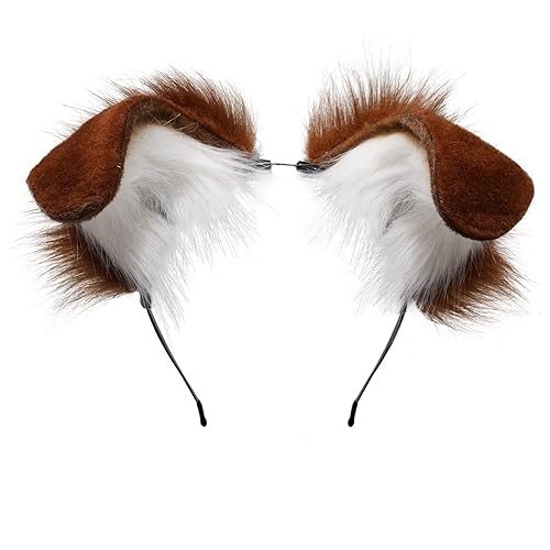 Focupaja Anime Cosplay Big Wolf Puppy Doggy Ear Headband Hair Accessories Animal Hairband - Brown White