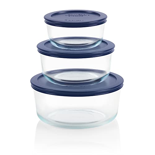 Pyrex Simply Store 6-Pc Glass Food Storage Set with BPA-Free Lids, 7-Cup to 2-Cup Round Containers, Dishwasher, Microwave & Freezer Safe, Blue - 6 PIECE - Medium