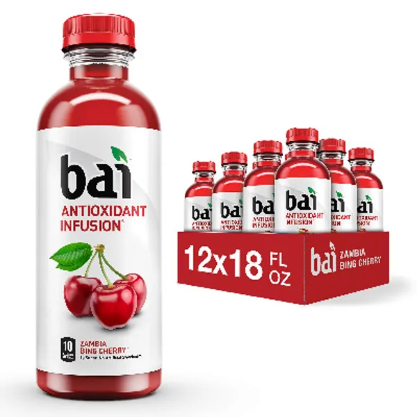 Bai Flavored Water, Zambia Bing Cherry, Antioxidant Infused Drinks, 18 Fluid Ounce Bottles, Pack 12