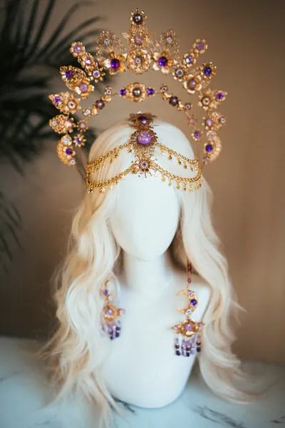 Purple Halo, Sun Jewellery, Moon child, Halo Headpiece, Halo Crown, Halo Headlights, Crown, Celestial, Headpiece, Pregnancy Photo, Goddess