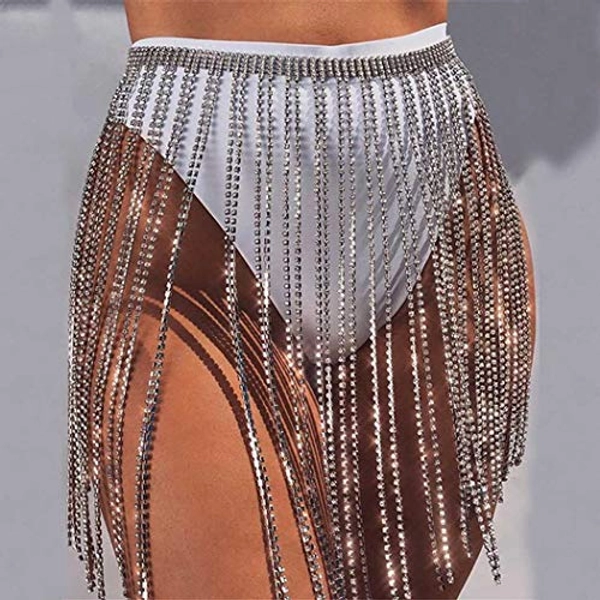 Sethain Boho Catena in vita Argento Nappa Strass Catene Pancia Cristallo Catena Bikini Accessori per il corpo Gioielleria per donne e ragazze