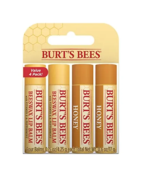 Burt's Bees Balsamo per Labbra, Set di Balsamo per Labbra Idratante con Cera d'Api e Miele, Confezione 4 x 4.25 g