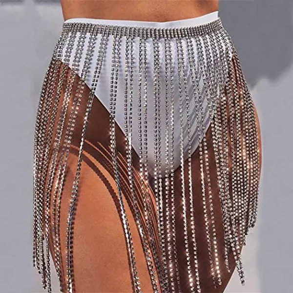Sethain Boho Catena in vita Argento Nappa Strass Catene Pancia Cristallo Catena Bikini Accessori per il corpo Gioielleria per donne e ragazze