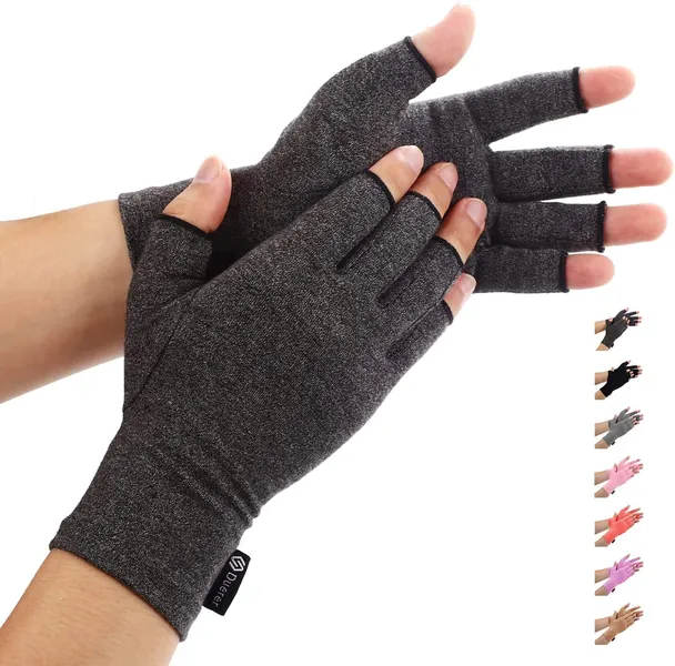 Duerer Arthritis Compression Gloves Women Men for RSI, Carpal Tunnel, Rheumatiod, Tendonitis, Fingerless Gloves for Computer Typing and Dailywork (Black, M) - Medium (1 Pair) Black