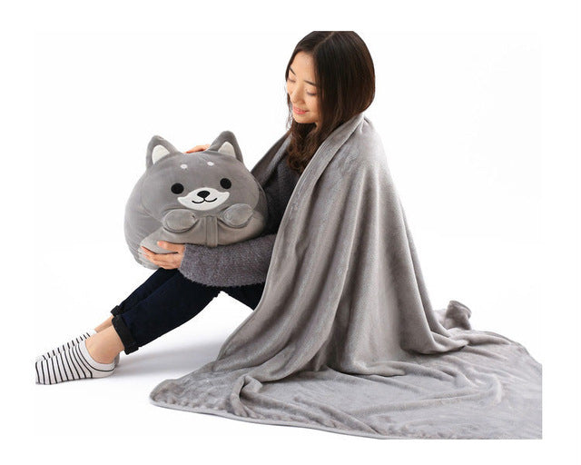 Roly the Shiba Pillow Blanket (2 COLORS) - Grey (with blanket)