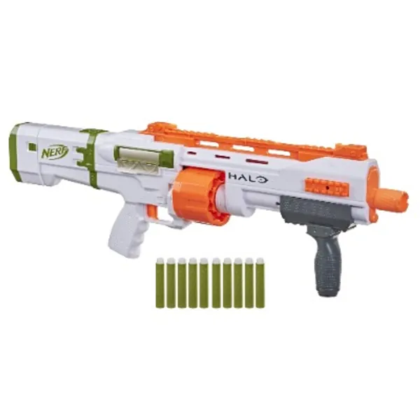 NERF Halo Bulldog SG Dart Blaster -- Pump-Action, Rotating 10-Dart Drum, Tactical Rails, 10 Official Elite Darts, Skin Unlock Code