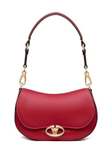 Leather shoulder bag with VLogo Signature detail - OS