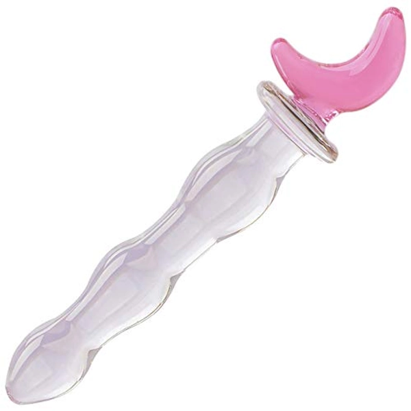 Crystal Glass Pleasure Wand Dildo Penis - AKStore - Half-Moon, Pink