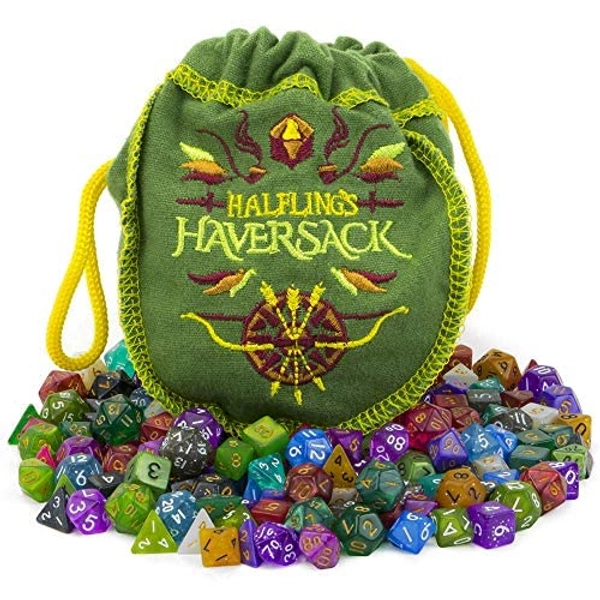 Wiz Dice Halfling's Haversack - 140 Mini Polyhedral Dice, 20 Colors in Complete Sets of 7, Miniature 10mm Pocket Size is Portable and Great for Travel