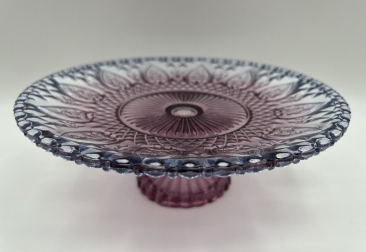 Anthropologie Purple Ombré 9” Flash Color Cut Glass Cake Stand