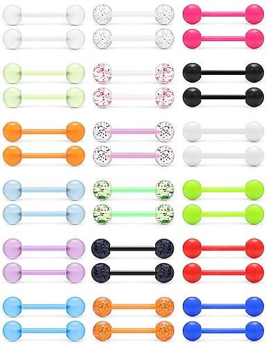Ftovosyo 14G 16mm Glow in Dark Flexible Acrylic Straight Tongue Nipple Ring Retainer Body Piercing Jewelry for Women Men 6-36PCS - 36PCS - Mix Color 1# - 14.0 Millimeters