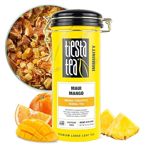 Tiesta Tea Maui Mango | Loose Leaf | Mango Pineapple Herbal Tea | Premium Non-Caffeinated Fruit Blend | Makes Hot or Iced & Brews Up to 50 Cups | 5.5 Ounce Refillable Tin - Mango - Tin - 50 Cups