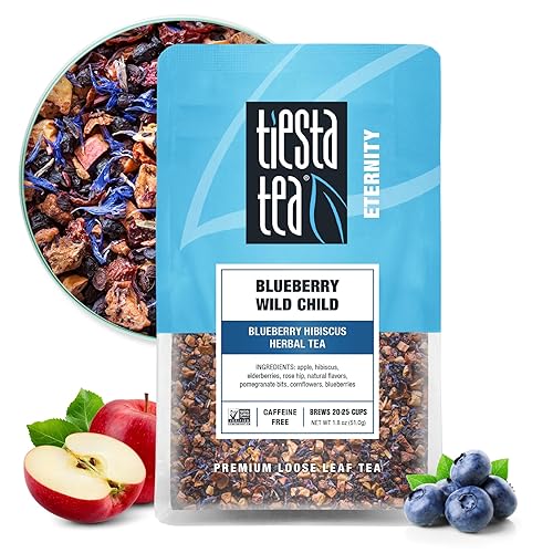 Tiesta Tea Blueberry Wild Child | Loose Leaf | Blueberry Hibiscus Herbal Tea | Premium Non-Caffeinated Fruit Blend | Make Hot or Iced & Brews Up to 25 Cups | 1.8 Ounce Resealable Pouch - Blueberry - Pouch - 25 Cups