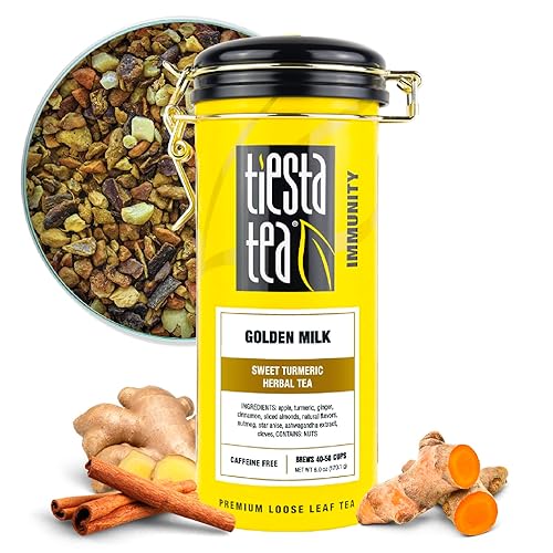 Tiesta Tea - Golden Milk | Loose Leaf | Sweet Turmeric Herbal Brew | Non-Caffeinated Herbal Blend | Makes Hot or Iced Up to 40-50 Cups | 6oz Refillable Tin - Golden Milk - Tin - 50 Cups