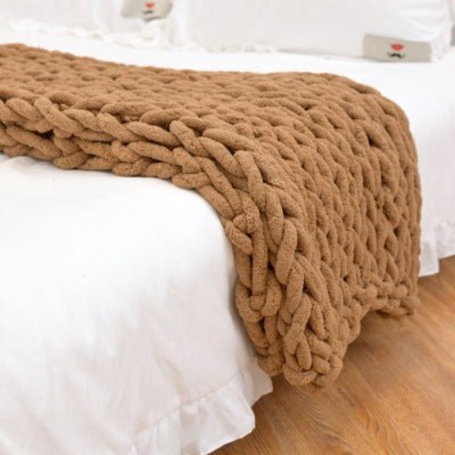 Chunky Knitted Blanket - Camel / 39.3" x 47.2" (100x120cm)