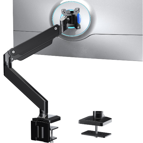 WALI Single Monitor Gas Spring Desk Mount, Heavy Duty Monitor Arm for Ultrawide Screen up to 35 inch, 33 lbs. Fully Adjustable, VESA 75 and 100 (GSM001XL), Black - Black