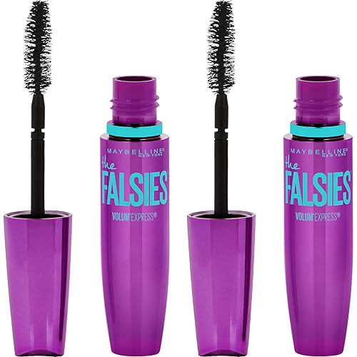 Maybelline Volum' Express Falsies Volumizing, Washable Mascara, Blackest Black, 2 Count - WASHABLE BLACKEST BLACK (2 COUNT) - 0.25 Fl Oz (Pack of 2)