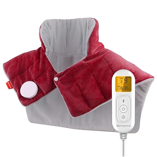 Heating Pad for Neck and Shoulders and Back, Comfytemp FSA HSA Eligible Weighted Electric Heat Pad for Pain Relief, 2.6lb Large Heated Wrap, 9 Heat Settings, 11 Auto-Off, Women Men Birthday Gifts Red - 19 x 23 Inch - Red