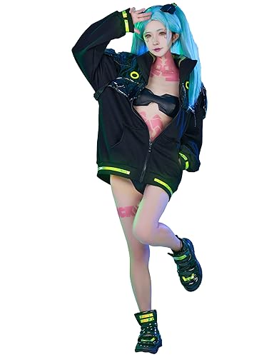 Cosplay.fm Women’s Cosplay Costume Punk Jacket Set with Shoe Cover Hair Band and Stickers - Small - Black