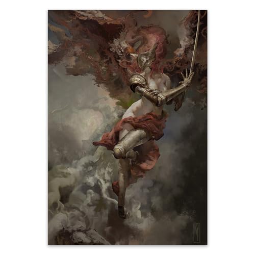 KANCAIGOU Elden Gaming Ring Poster king Godfrey white lion Malenia Blade of Miqueella Valkyrie Game Cover/Key Art Canvas Poster,Japanese games,Canvas Prints Wall Art poster (8,24x36inch Unframed) - 8 - 24x36inch Unframed