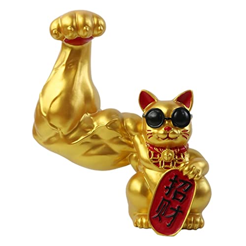Prettyia Giant Hand Muscle Arm Figurine Sculptures Head Vigorously Opening Gift Shop Sculptures Fortune Wealth Welcoming Cat Ornament Decor , Golden Luck