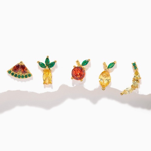 Tropical Fruit Basket Stud Set | Gold
