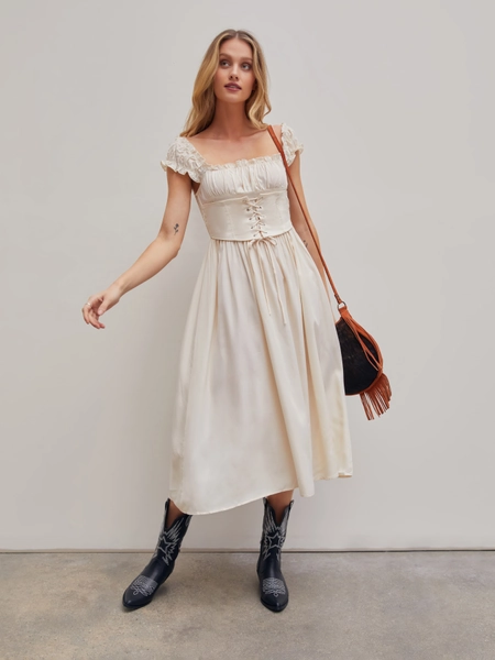 Solid Ruffles Lace Up Maxi Dress
