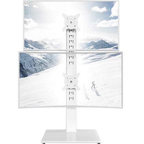 Dual Monitor Stand - Vertical Stack Screen Free-Standing Monitor Riser Fits Two 13 to 34 Inch Screen with Swivel, Tilt, Height Adjustable, Holds One (1) Screen up to 44Lbs HT05W-002 White - White