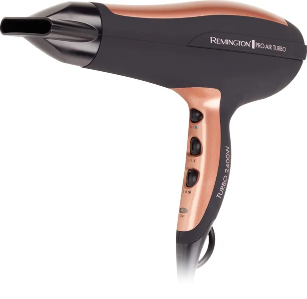 Remington Pro-Air Turbo Hair Dryer, 2400W (AU Plug), Ceramic and Ionic Technology, Salon Professional Results with Less Frizz, Includes Diffuser and Round Brush - Black and Rose Gold