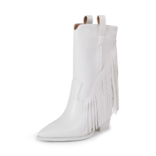 ISNOM Fringe Cowboy Boots for Women, with Sassy Tassel and Block Heel Design