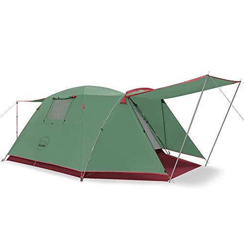KAZOO 2／4 Person Camping Tent Outdoor Waterproof Family Large Tents 2/4 People Easy Setup Tent with Porch Double Layer - 4P Green