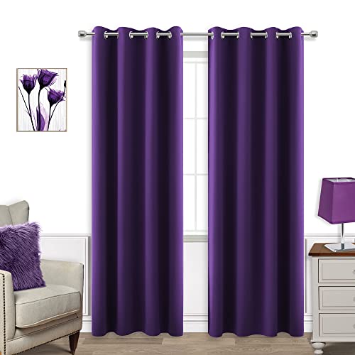 Dark Purple Curtains 84 Inch Length for Living Room 2 Panels Set Grommet Window Drapes Rich Royal Deep Purple Blackout Luxe Elegant Curtains for Bedroom Girls ,52 x 84 Inches Long Eggplant Plum - 52x84 - Dark Purple