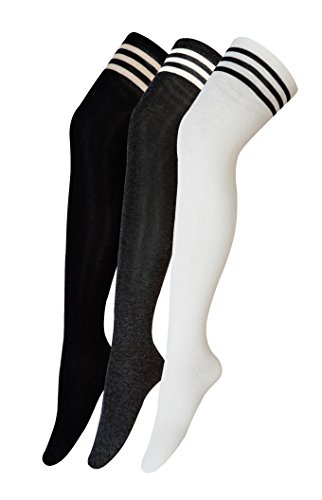 Urban GoCo Calcetines Hasta la Rodilla Algodón Medias Mujer Rayure Piernas Calientes-Conjunto de 3 pares - Modelo A
