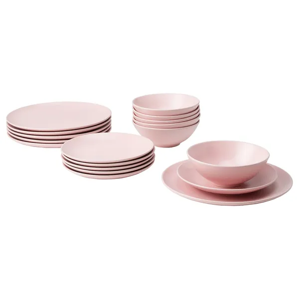 FÄRGKLAR 18-piece dinnerware set - matte light pink