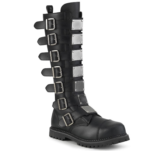 Demonia RIOT-21MP | Black Vegan Leather Combat Boots - 08 / Black