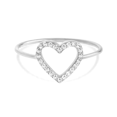 Cute Heart Ring/18K White Gold & Cubic Zirconia - Medium (US 7)