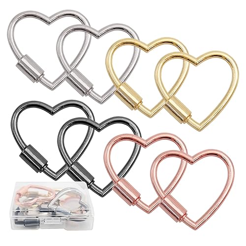 8 PCS Heart Carabiner Clip, Heart Shaped Key Ring, Cute Carabiner Keychain, Small Spring Snap Hooks, Mini Metal Heart Buckle for Keys Craft DIY Purse Handbag Hardware Accessories, Multi-Color