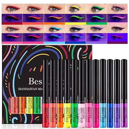 BestLand 12 Colors Matte Liquid Eyeliner Set Colorful UV Neon Eyeliner Pencil Pigmented Waterproof Smudgeproof Long Lasting Eye Liner Xmas Christmas Festival Makeup Gift Kit for Women (Set C) - Set C