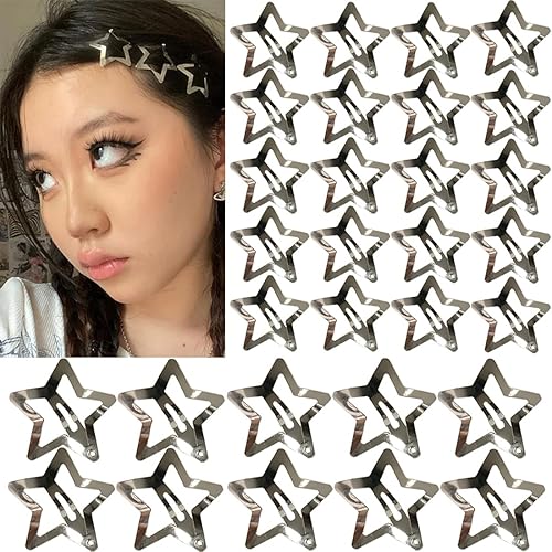 30 PCS Star Hair Clips,20PCS 1.22"Star Hair Clip and 10 PCS 1.65"Star Hair Clips Snap Star Hair Accessories Non Slip Star Clips for Girls Women Y2K Accessories Silver Metal Hair Clips - 1.22" 1.65"Silver (30PCS)