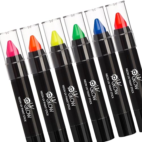 UV Glow - Neon UV Paint Stick/Face & Body Crayon - Genuine and original UV Glow product - glows brightly under Blacklights! (Set of 6) - 6 Count (Pack of 1)